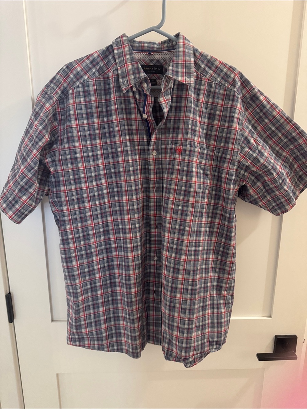 Ariat Pro Series Short-Sleeve Plaid Button-Up Shirt - Blue/Red